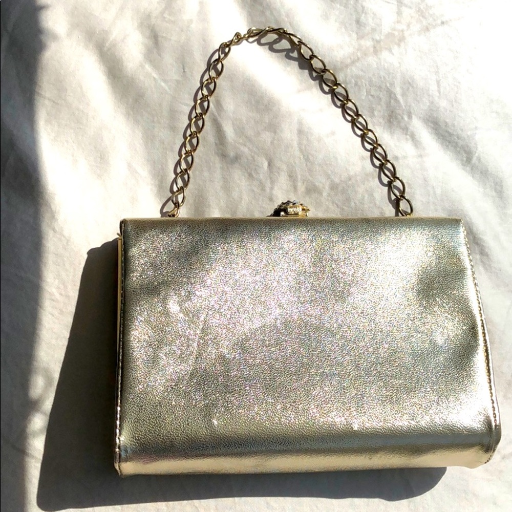 Vintage Pale Gold Leather Wristlet Chain Handbag